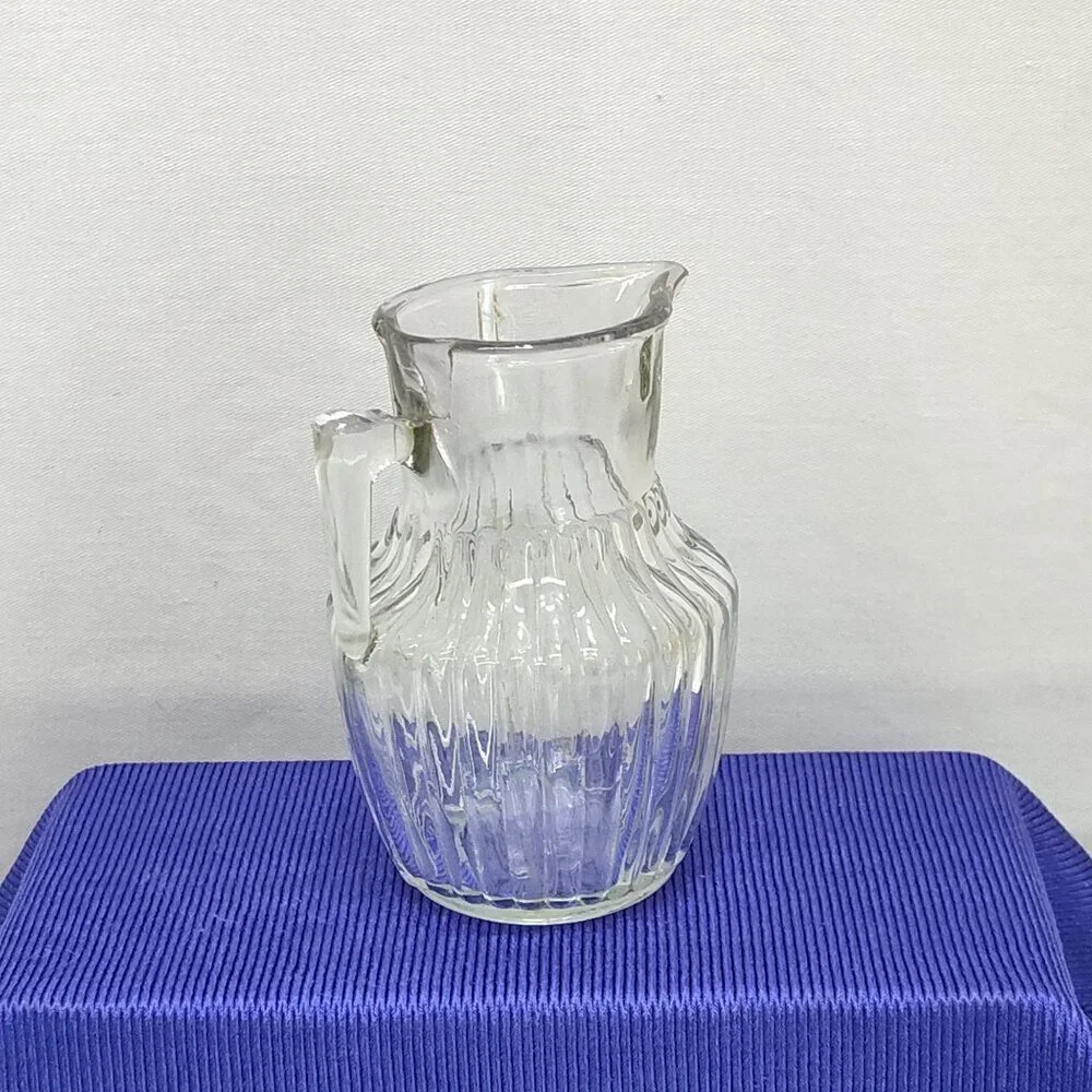 Miniature Glass Syrup Pitcher Dispenser Ribbed Design Handle For Individual Use - Picture 3 of 7